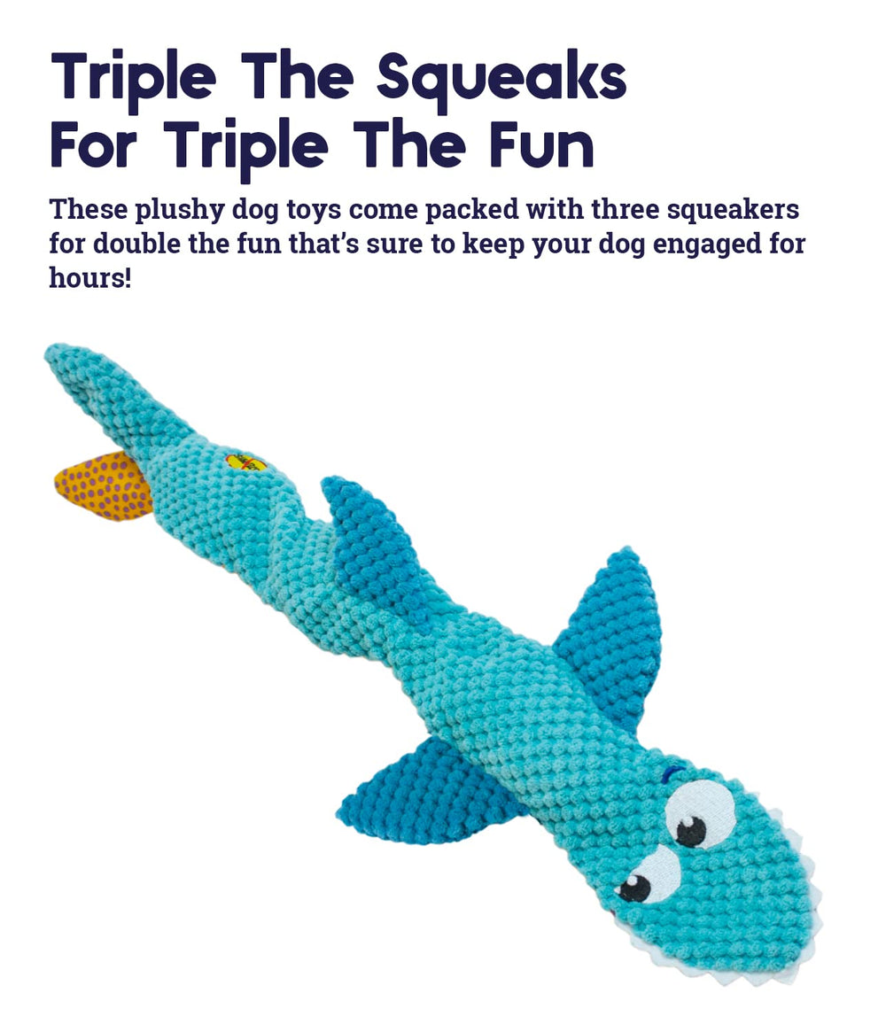 Petstages Requin — trois sifflets, son attractif pour chien.