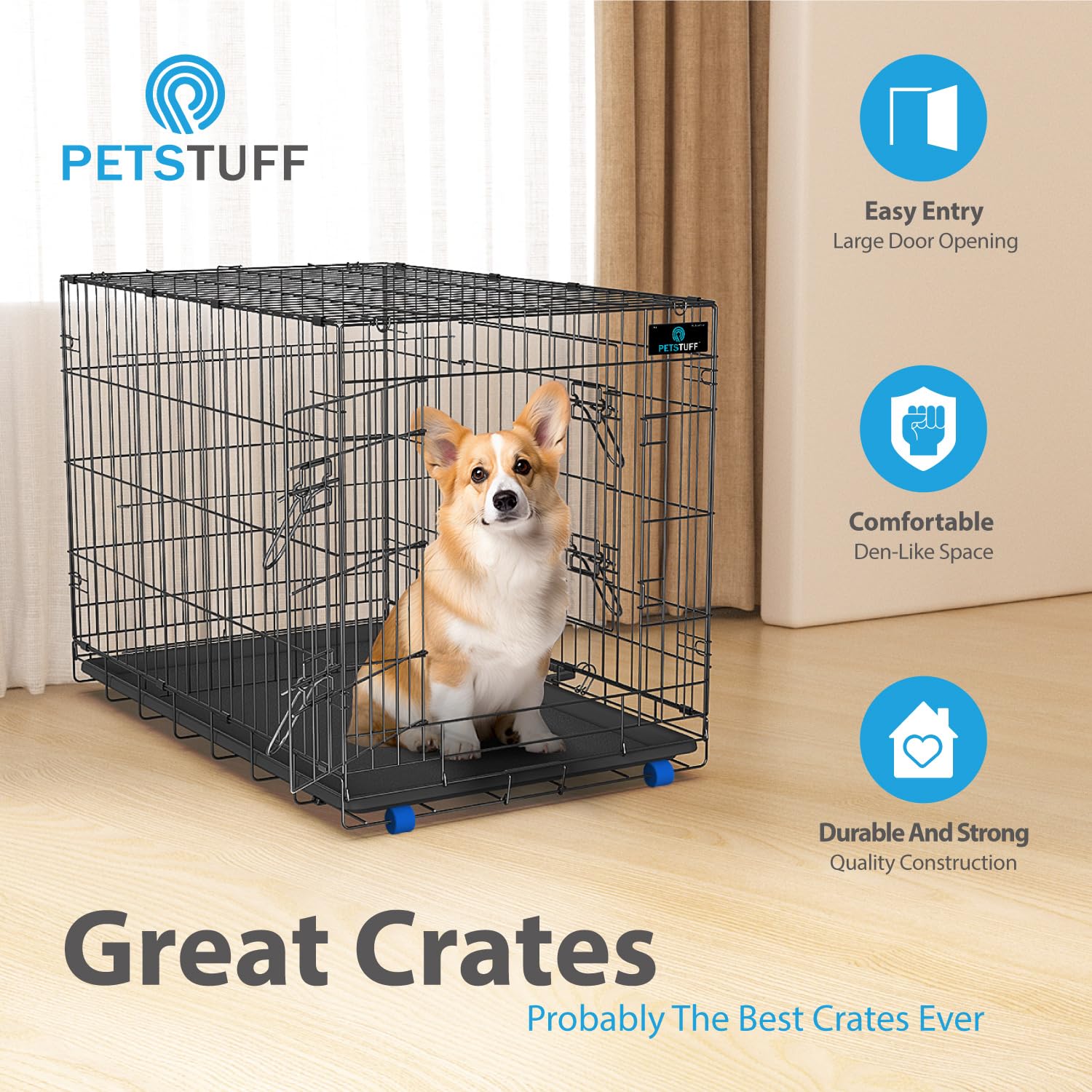 PetsTuff Great CRATES – roues en caoutchouc, mobilité facilitée