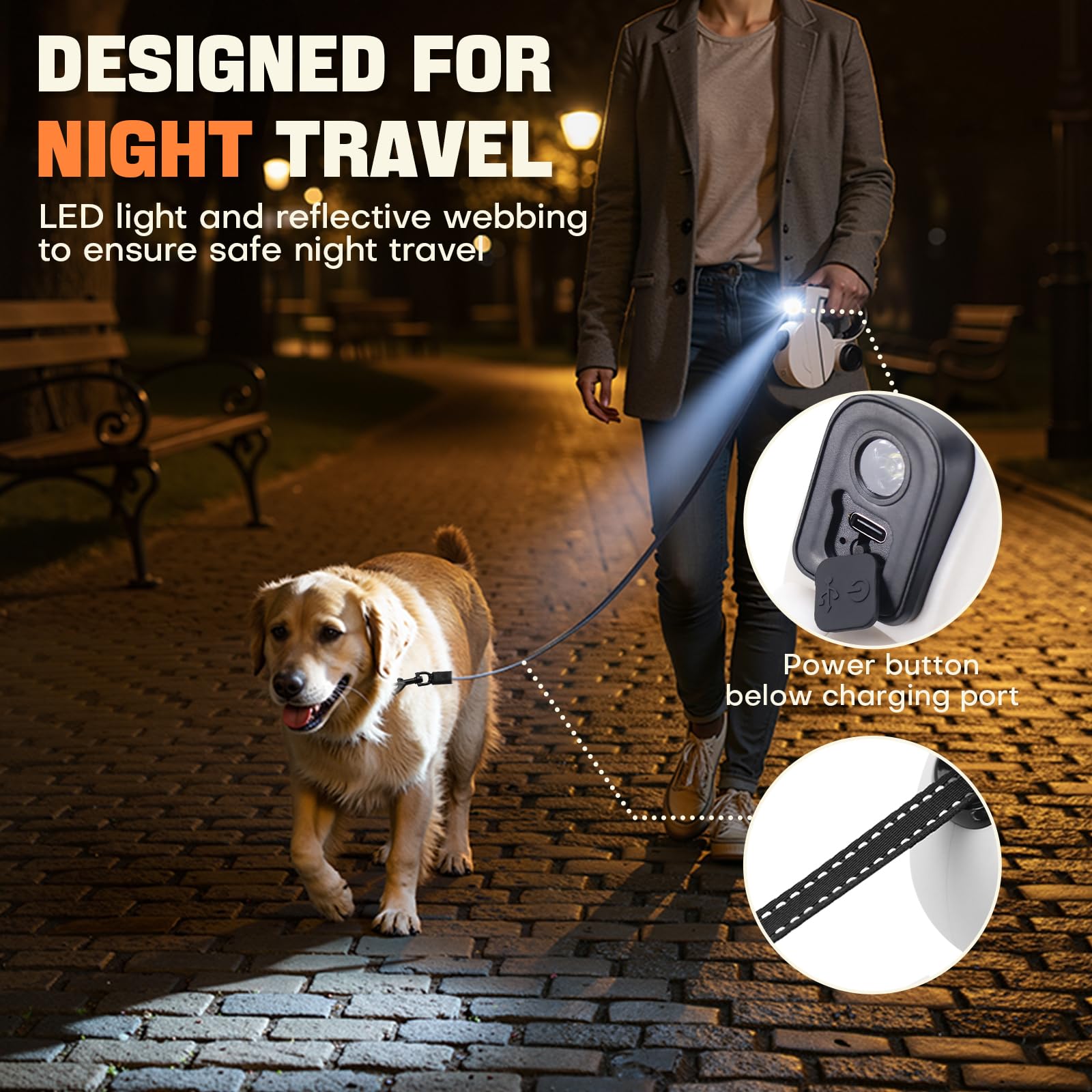 PETSWEET longe retractable ruban réfléchissant: visibilité accrue nocturne