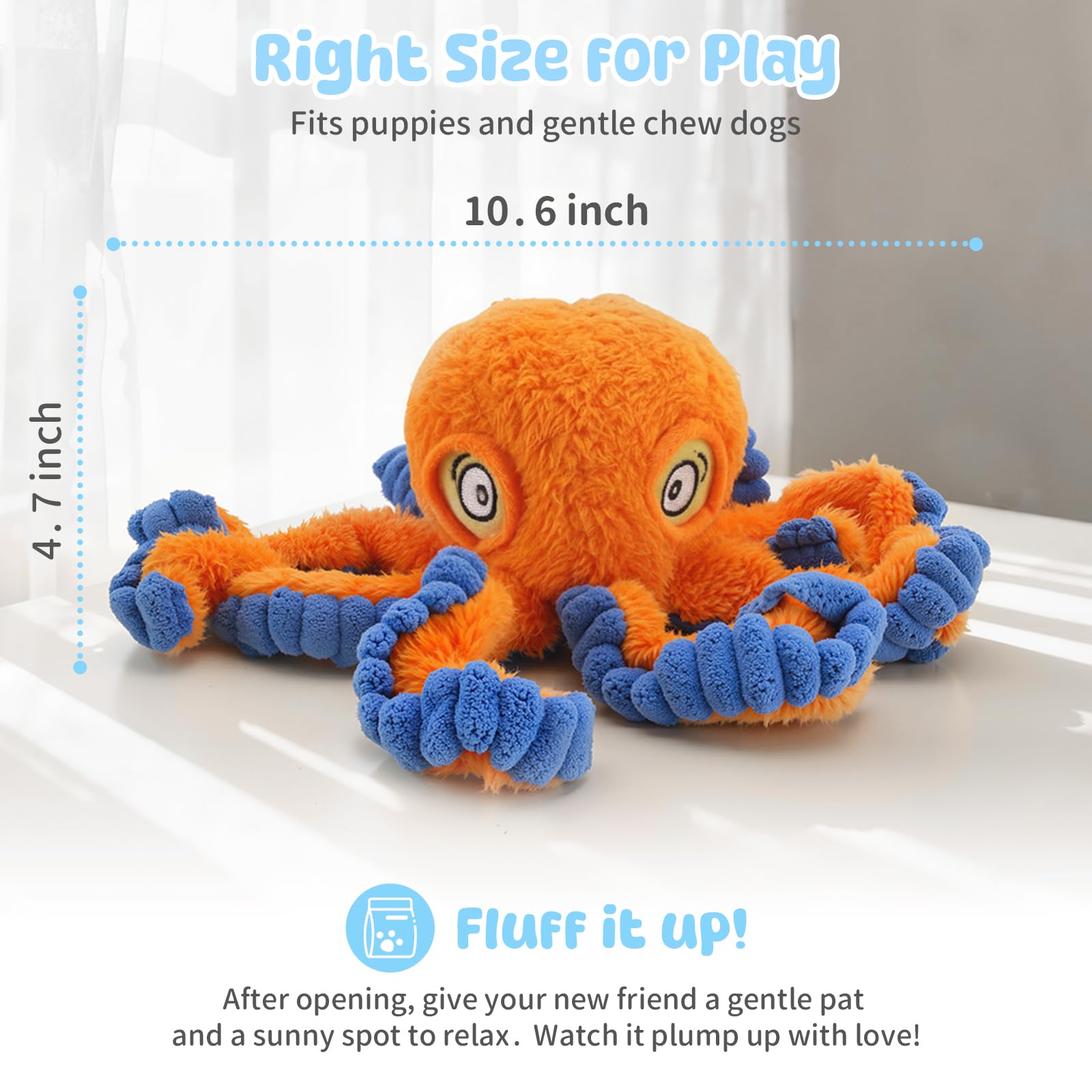 PETSWEET prise en main facile avec poulpe en peluche orange.