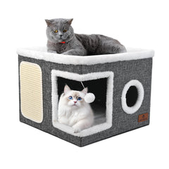 Pettdate cabane chat 2-en-1 ouverte en haut, espace repos.