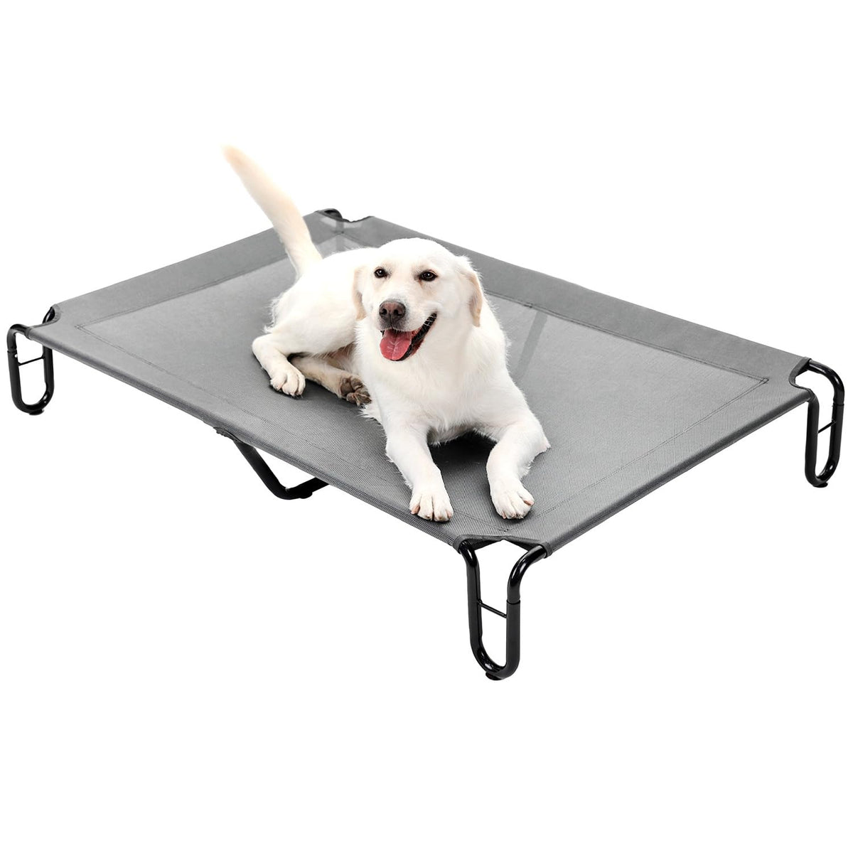 Pettycare lit chien élevé extérieur gris, confort et ventilation pour grands chiens.
