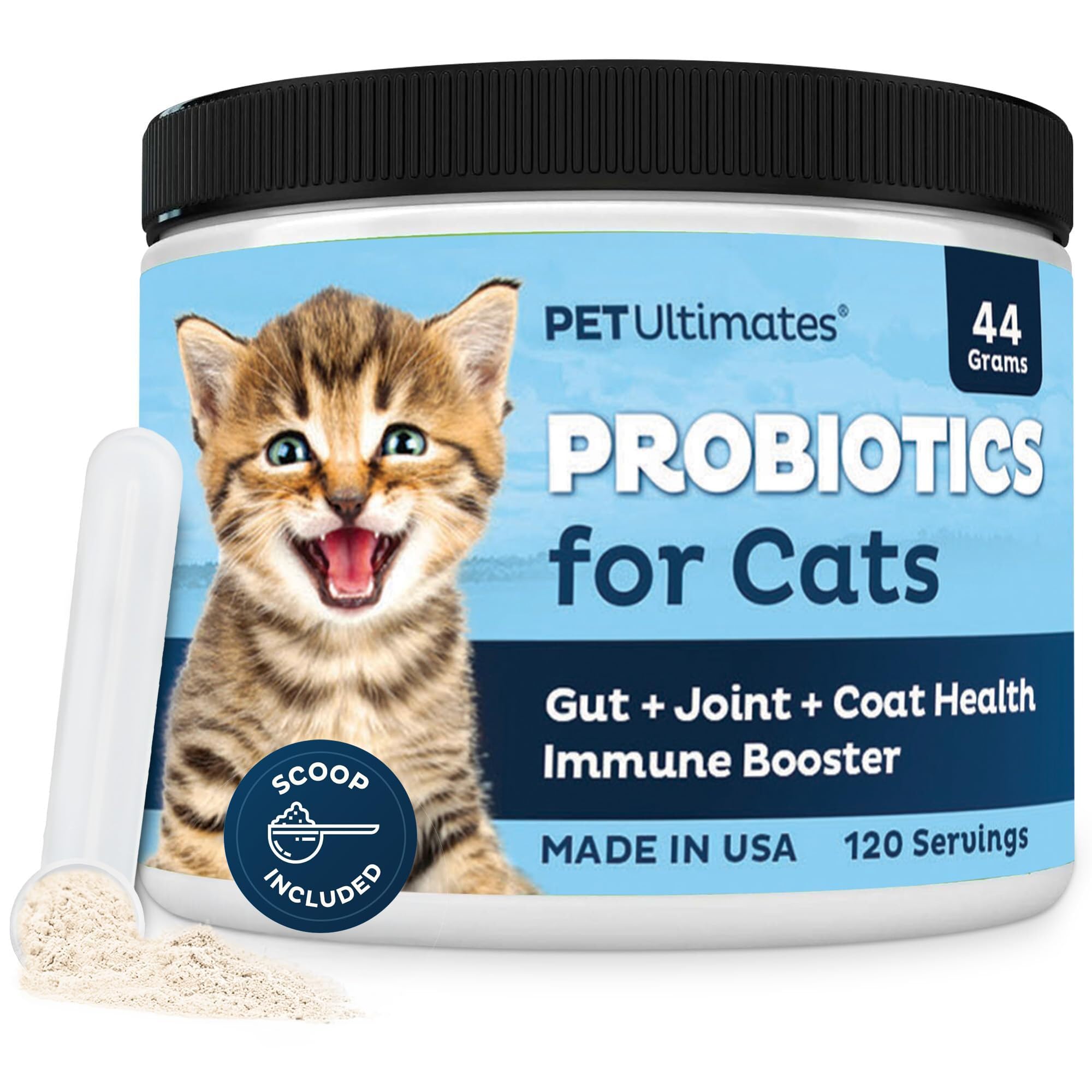 PetUltimates Probiotiques Chats: poudre digestive, soutien quotidien pour estomacs sensibles et absorption optimisée.