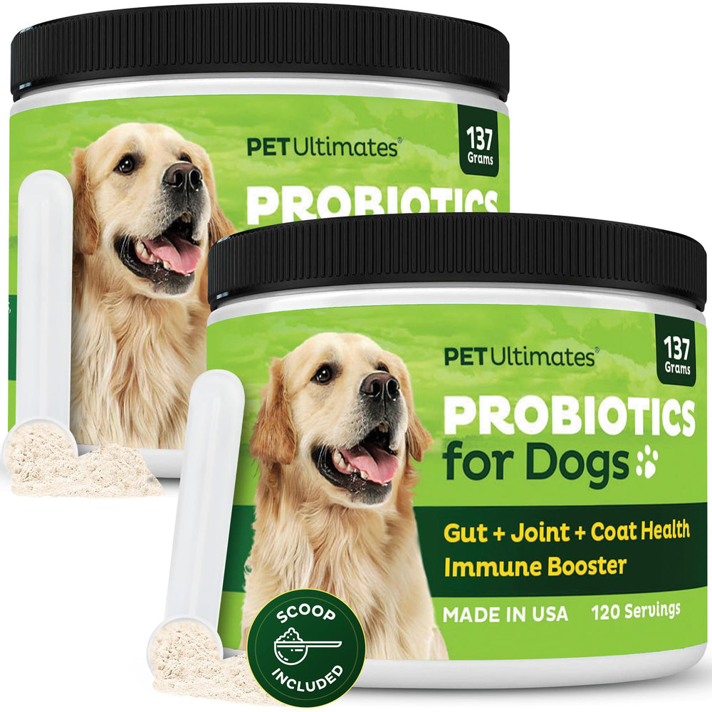 Pet Ultimates Probiotiques chien — bouteille affichant 22 espèces pour digestion potentielle.