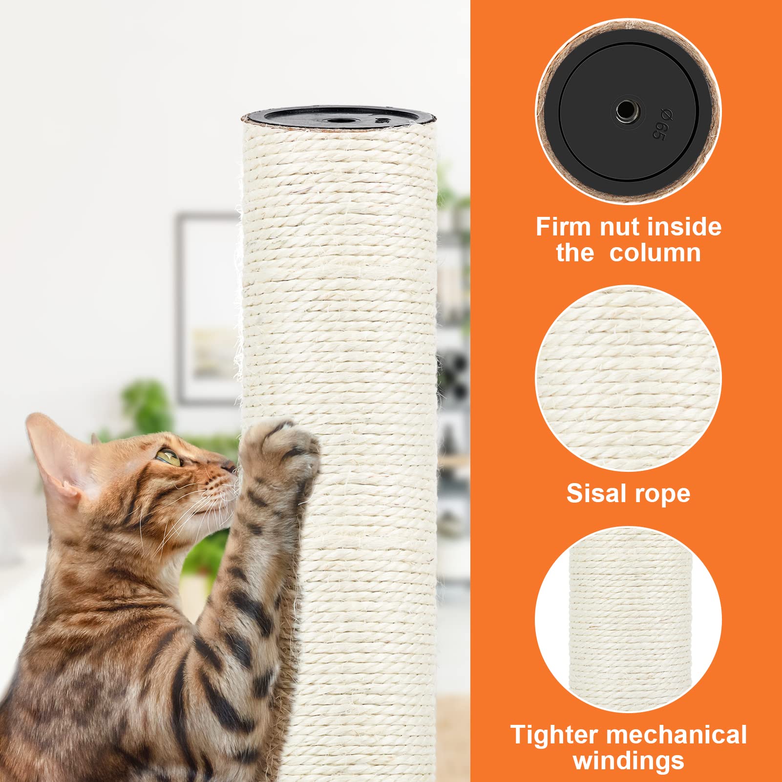 PETUOL griffoir sisal, installation rapide avec vis fournies.