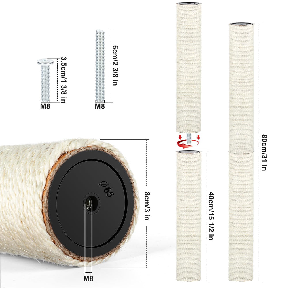 PETUOL kit remplacement quatre griffoirs sisal avec vis M8, installation facile.