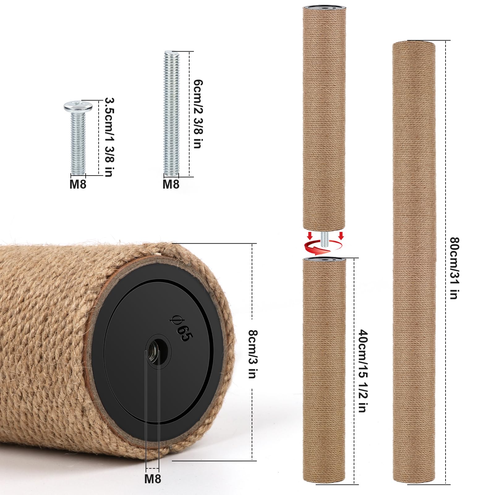 PETUOL poteau grifrage en jute naturelle pour chats actifs