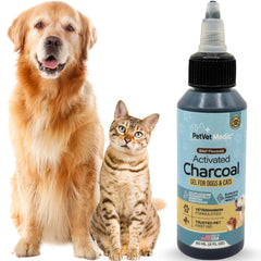 Gel Charbon Actif PetVet Medic au goût boeuf, emballage 60 ml prêt pour premiers secours.