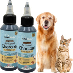 Gel charbon actif PetVet Medic, bouteille 60 ml prête à l’emploi pour premiers soins animaux.
