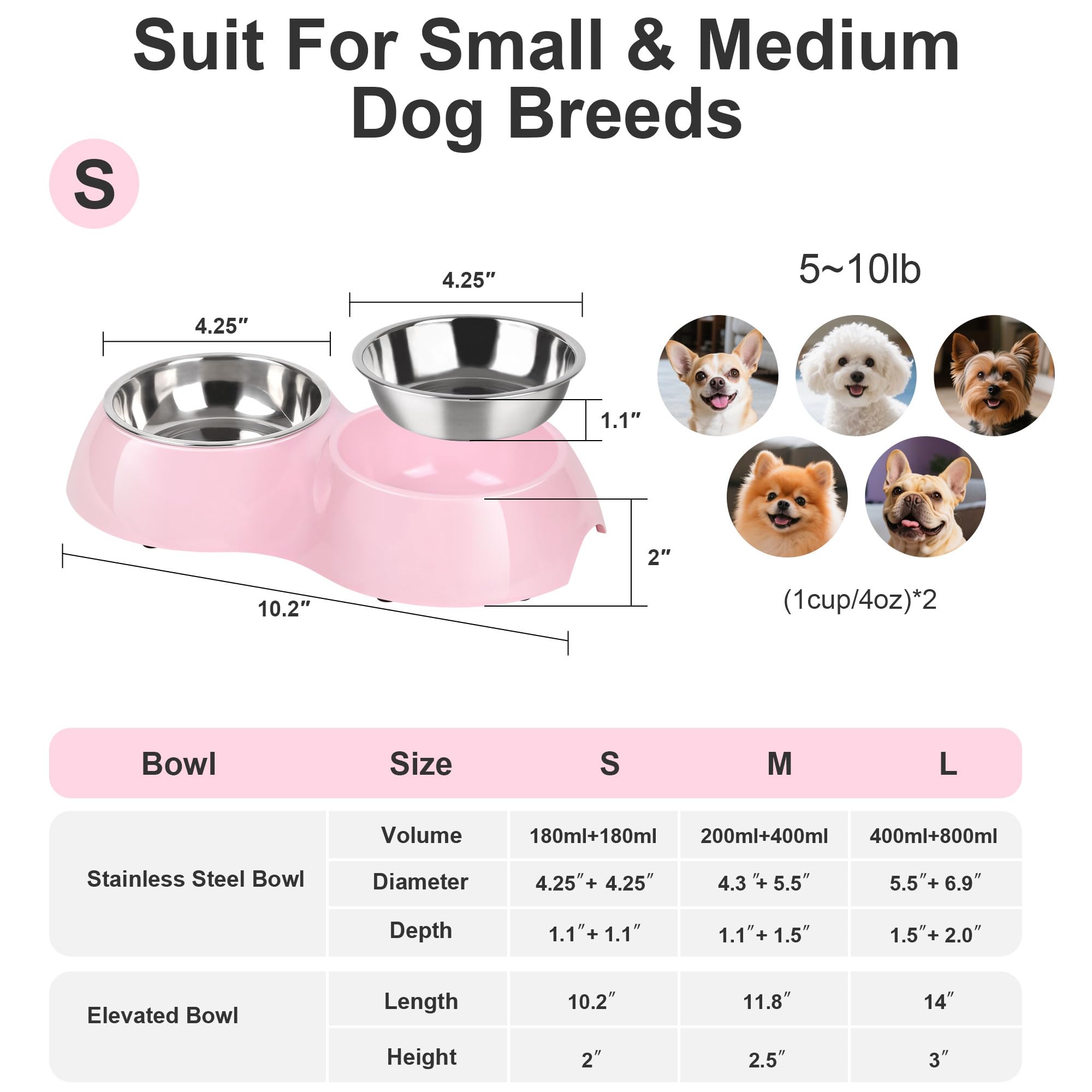 Petvillage bol inox amovible rose, nettoyage pratique et remplissage facile.