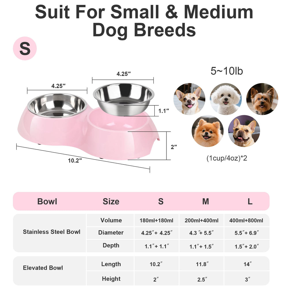 Petvillage bol inox amovible rose, nettoyage pratique et remplissage facile.