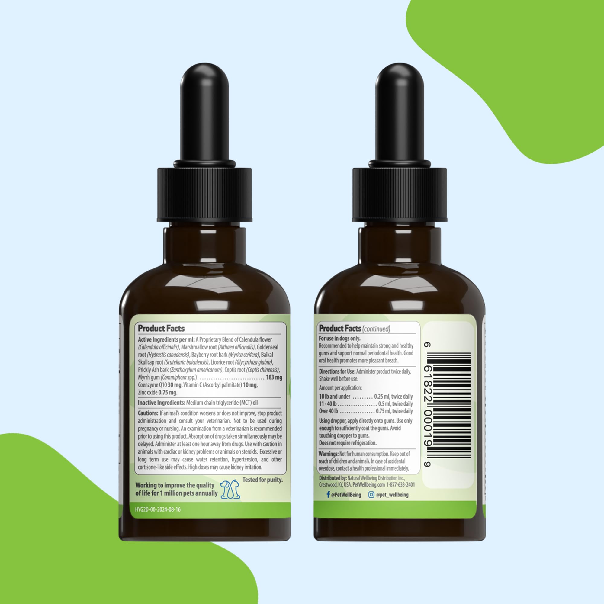 Pet Wellbeing aromathérapie légère pour le confort des gencives.