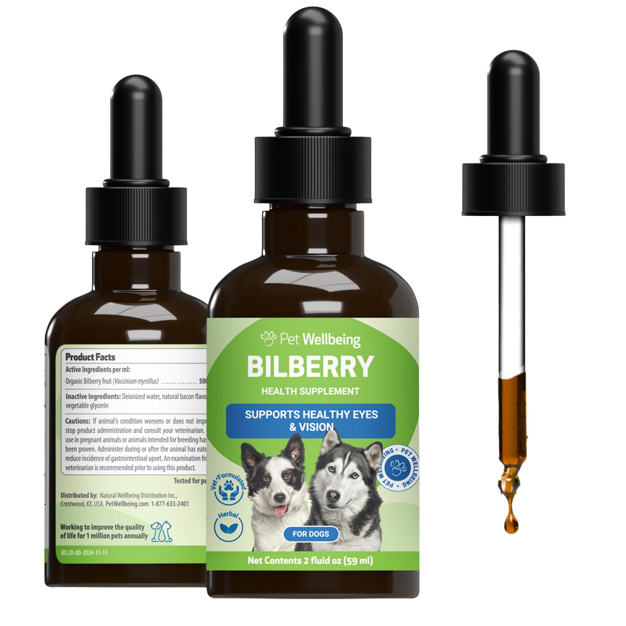 Pet Wellbeing Bilberry pour chien – image montrant le focus sur les yeux et le bien‑être visuel.