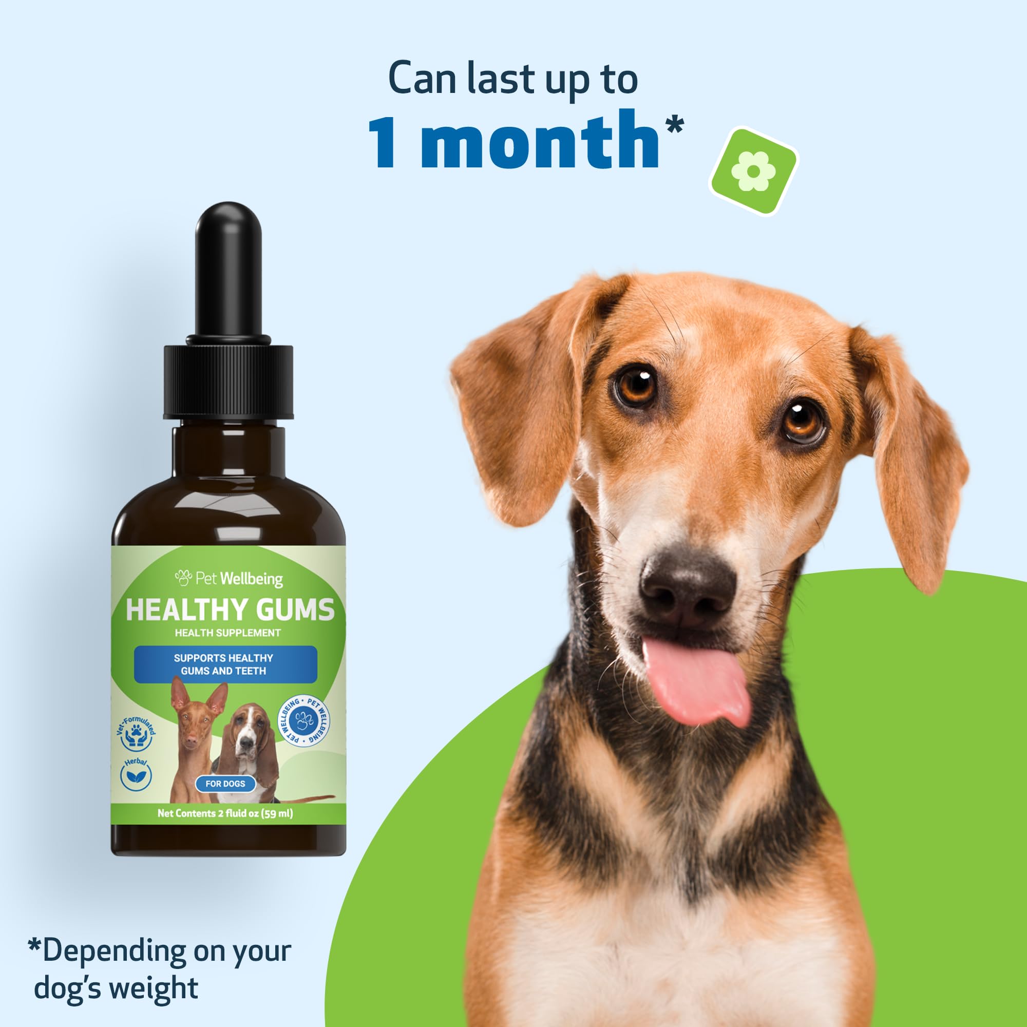 Pet Wellbeing bouteille pratique de 59 ml pour routine buccale naturelle.