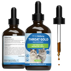 Pet Wellbeing Throat Gold – flacon gouttes pour gorge du chat et voies respiratoires.