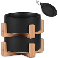 Petygooing bol céramique noir sur support en bois pour chien stable