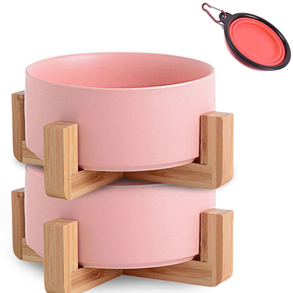 Petygooing bol céramique rose avec support en bois, stabilité.