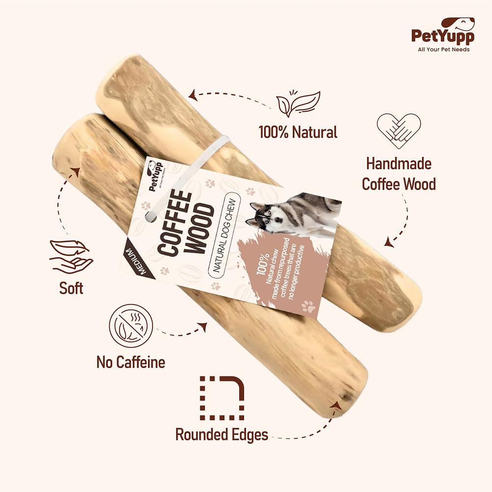 PetYupp baton bois cafe gros plan — texture dense pour une mastication soutenue.
