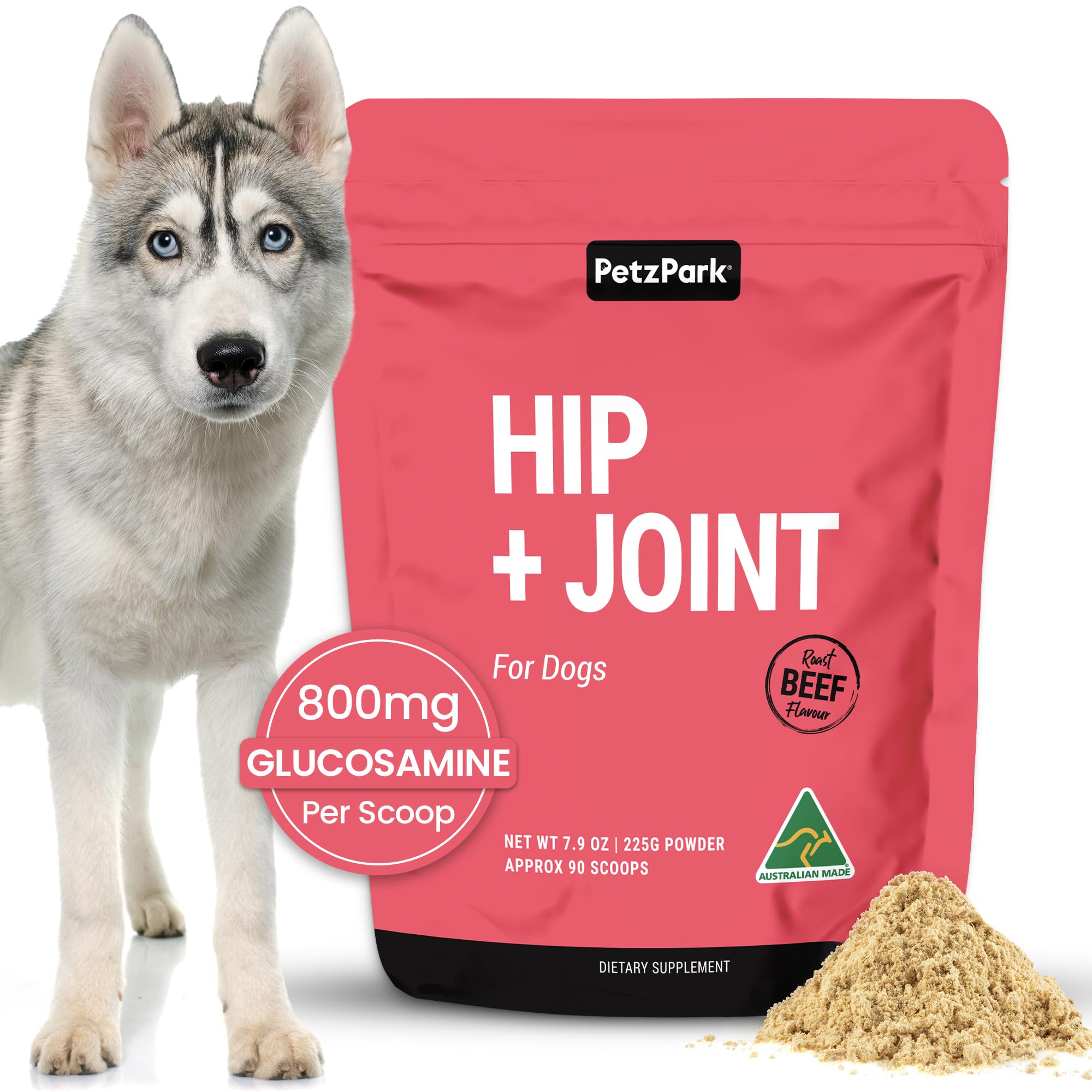Petz Park: bouteille de poudre articulation pour soutenir la mobilité canine.