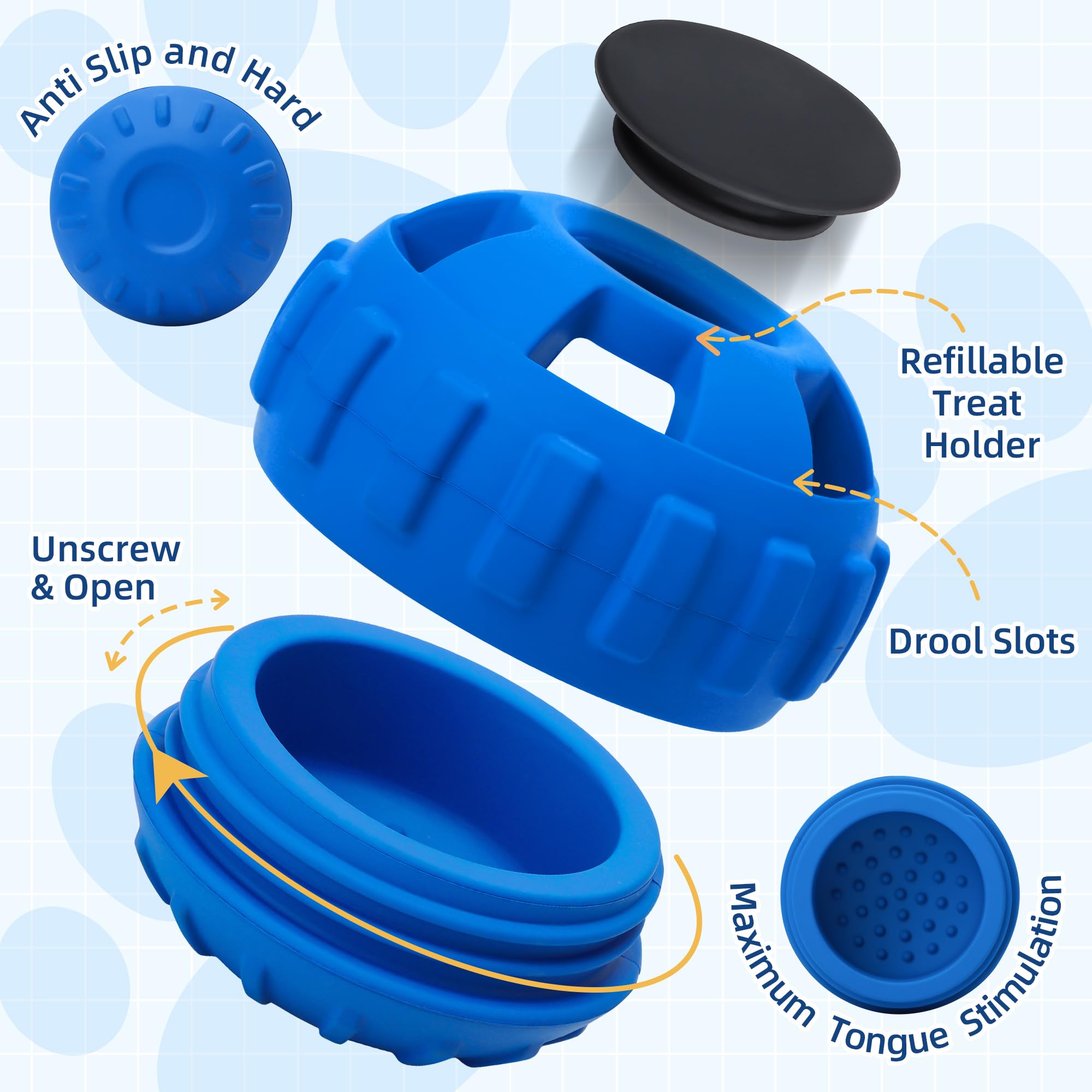 PetZee, couvercle-texturé: stimulation tactile pendant qu’il lèche.