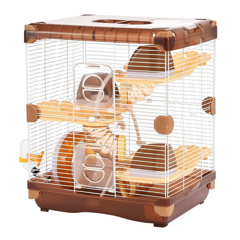 PETZHUBO cage hamster 3 niveaux, vue extérieure, offre un espace d'observation agréable.