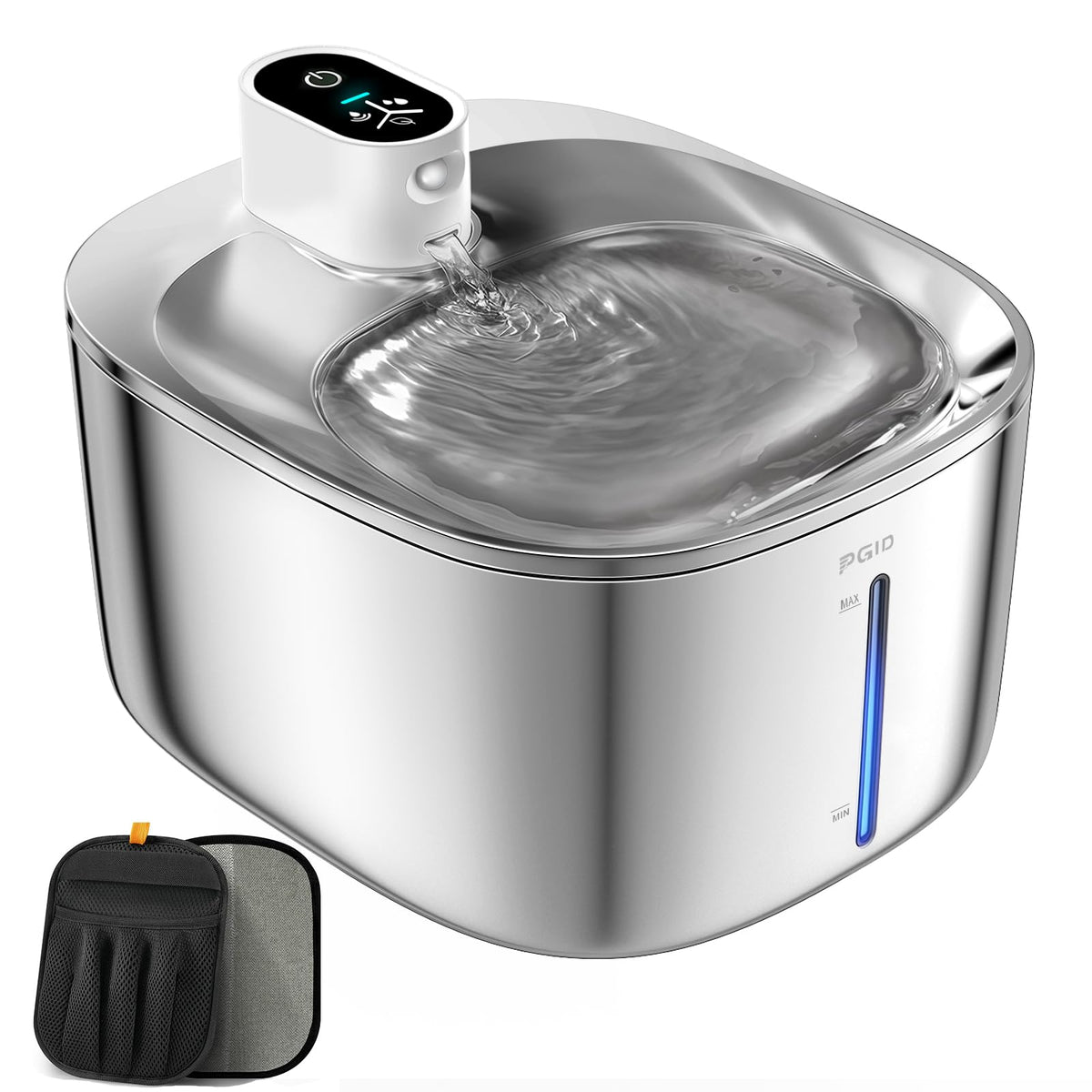 Fontaine PGID sans fil pour chat en inox avec réservoir 4,5 L et eau fraîche