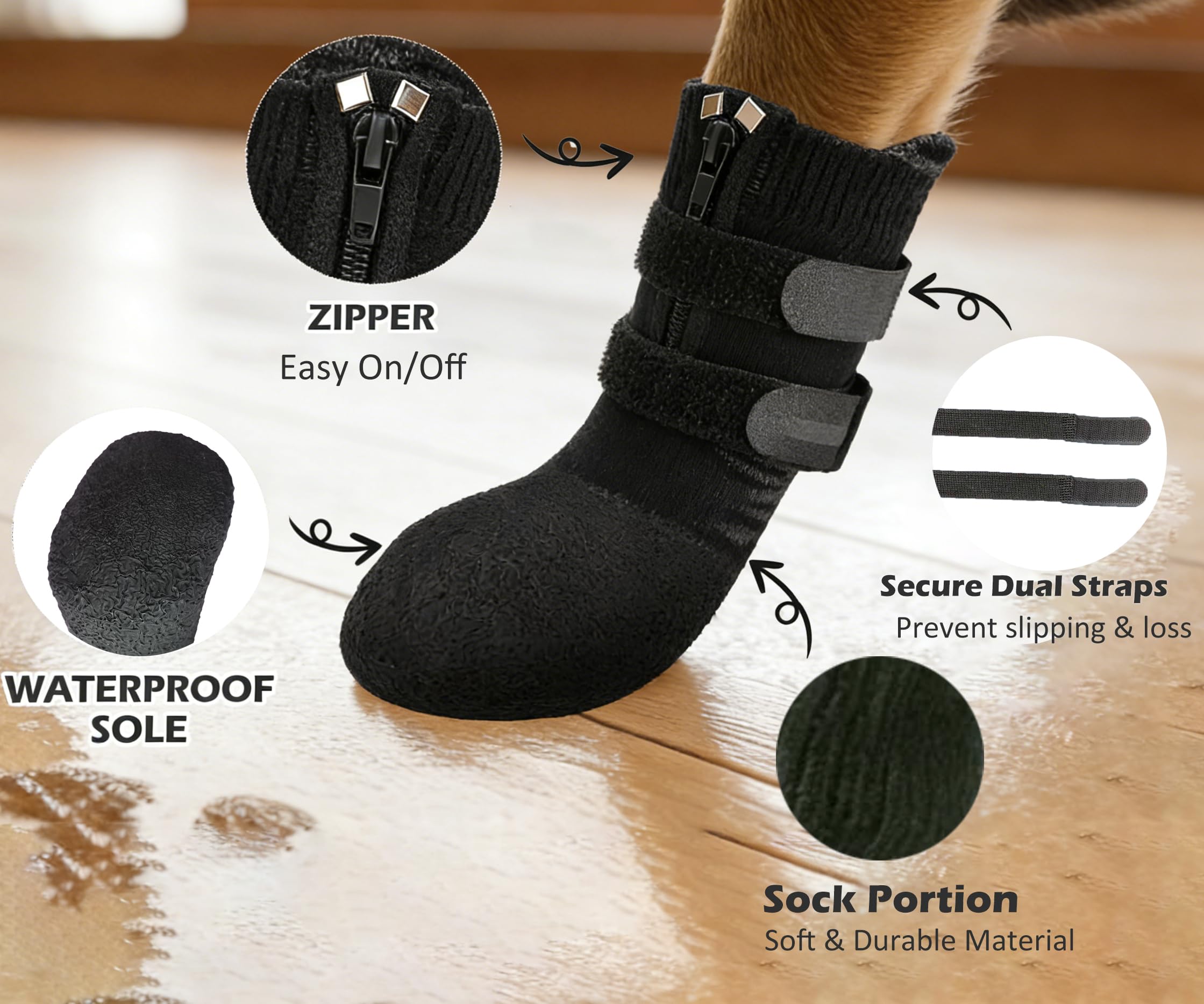 Phaechild bottes chien double-sangles anti-glisse, maintien sûr pendant promenades et jeux.