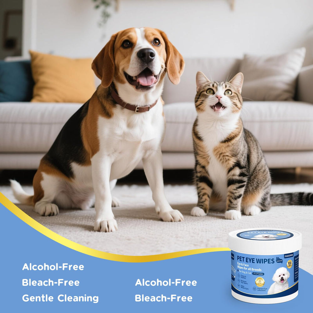 PHASORRA lingettes yeux chien chat — rétention élevée maintient l’humidité pour un nettoyage efficace.