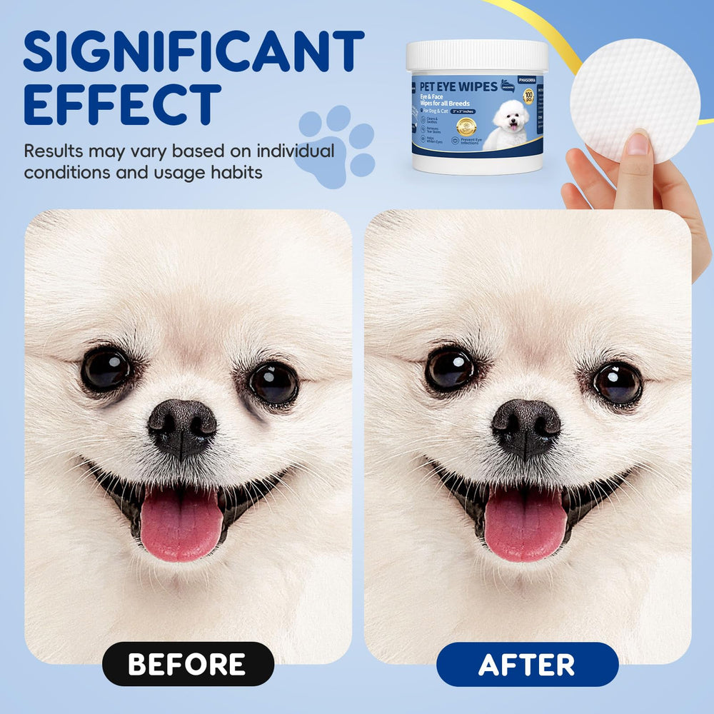 PHASORRA lingettes yeux chien chat — humidité 3X et sans rinçage pour un usage rapide.