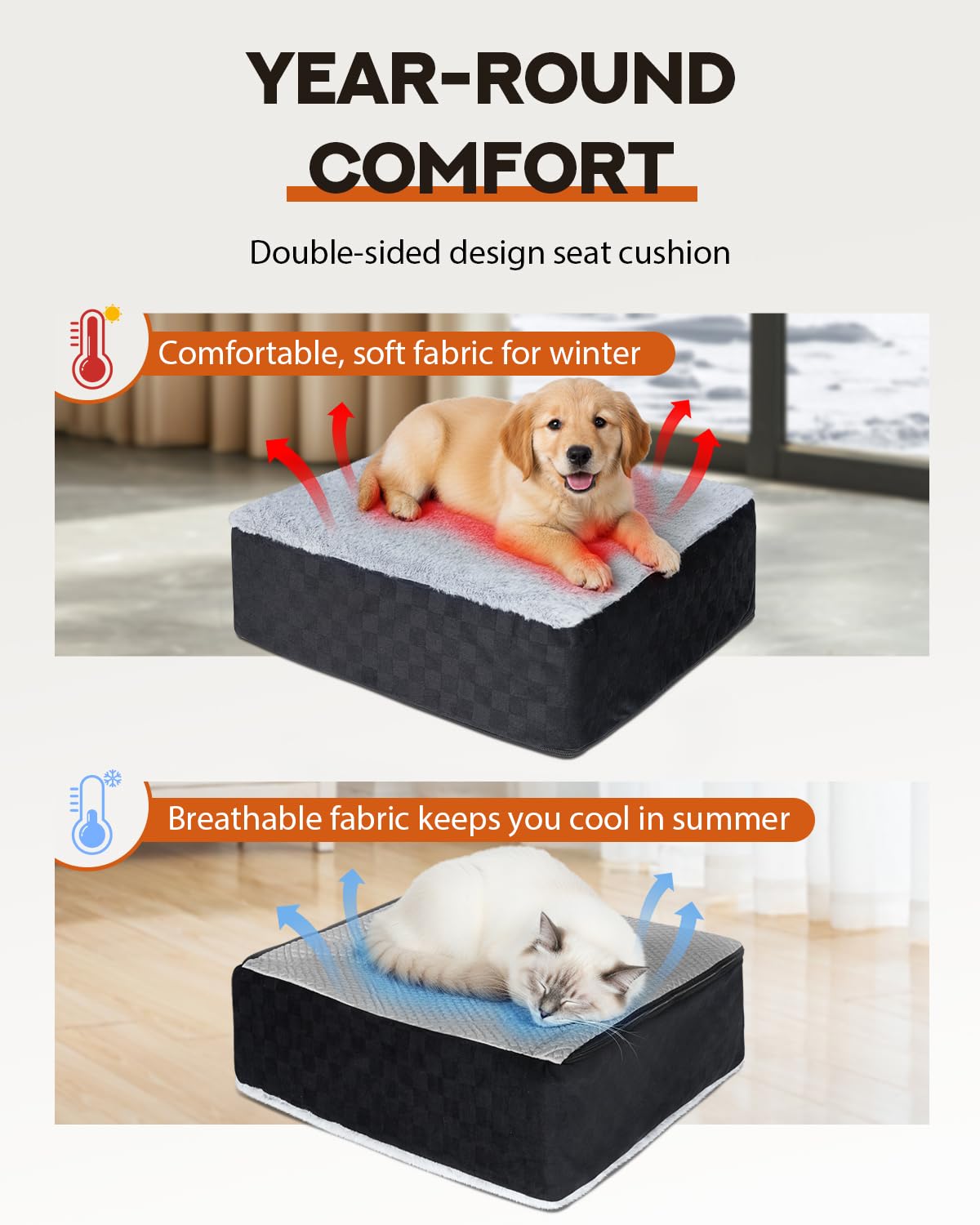 PHCOHIDO siège-auto chien moyen confort tout-saisons avec coussin réversible.