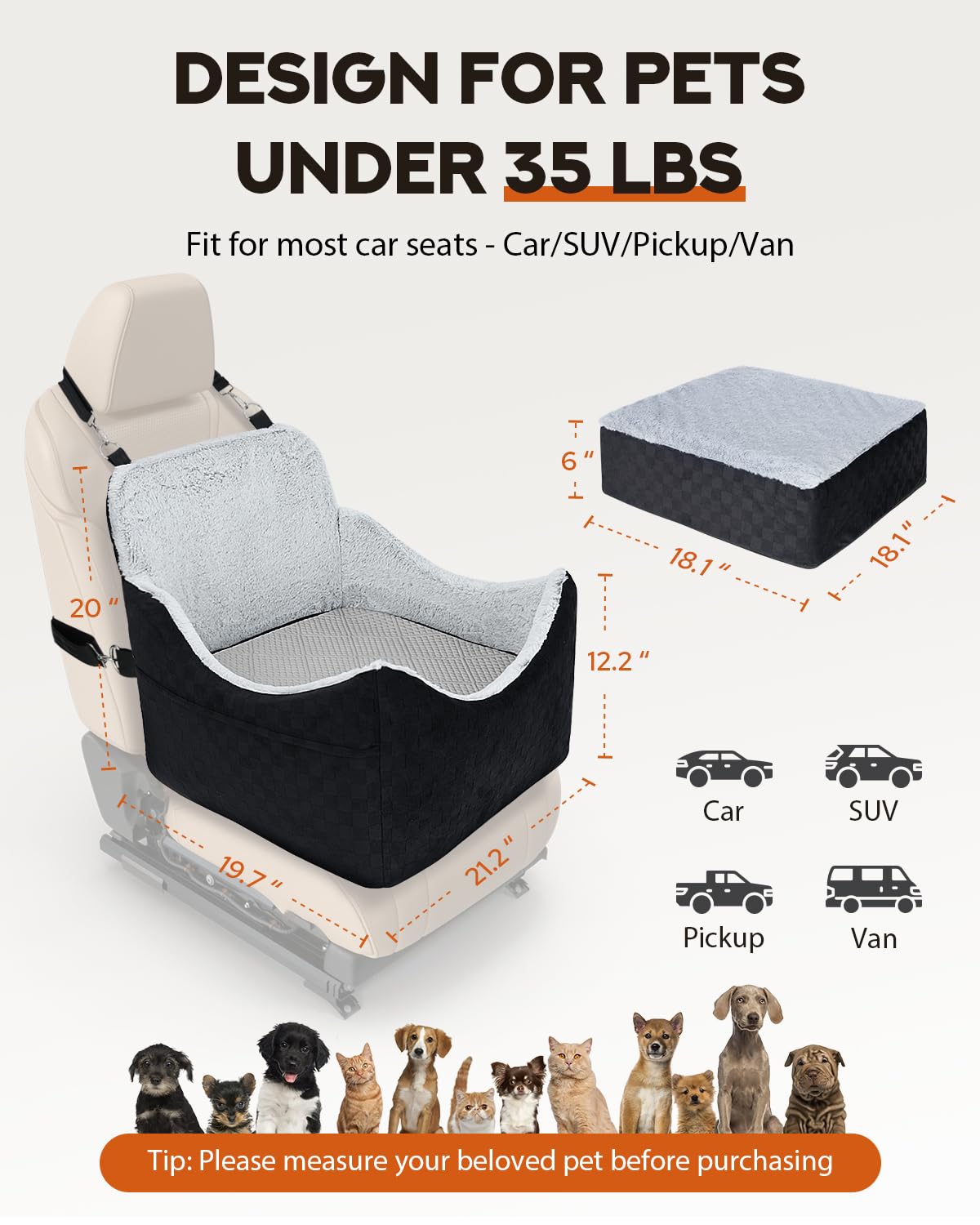 PHCOHIDO siège-auto chien moyen vue élevée et poches de rangement.