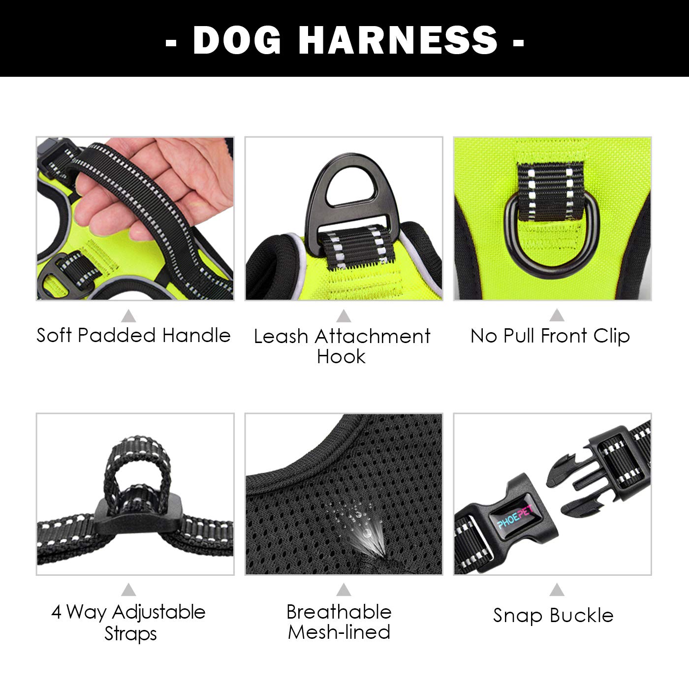 PHOEPET harnais a deux anneaux en metal pour des attaches de laisse flexibles.