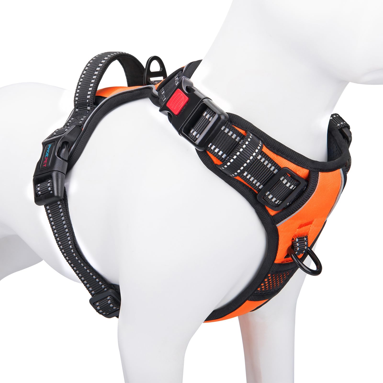 PHOEPET harnais chien clip avant réfléchissant orange pour promenade en sécurité.