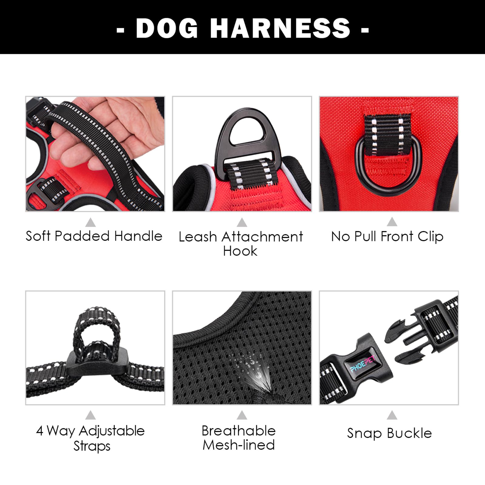 PHOEPET Harnais Reflectif XL rouge, 3 boucles faciles à ajuster.