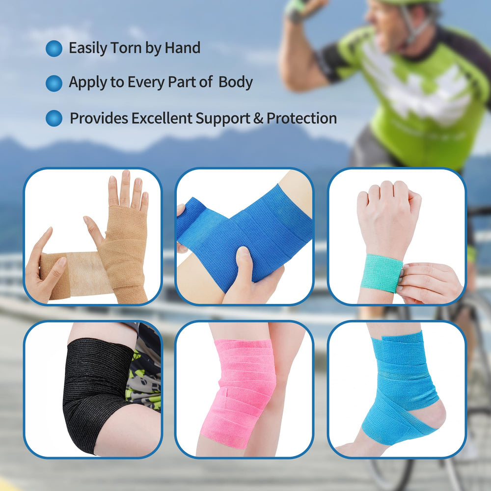 Bandage adhésif PHYTOP bleu au coude, maintien confortable.