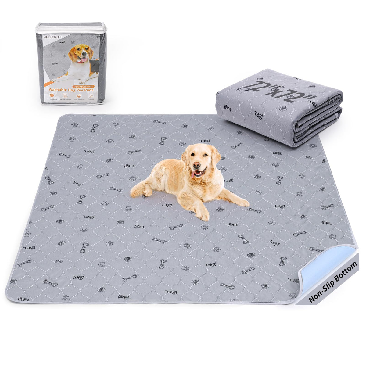 PICK FOR LIFE: tapis lavable chien 72x72, absorption rapide et surface sèche.