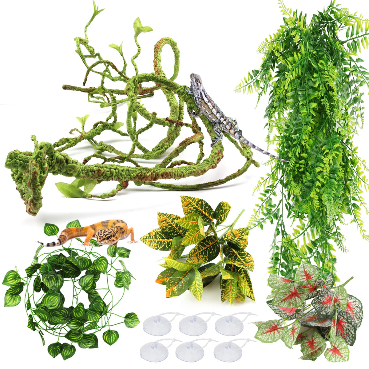 PietyPet plante terrarium flexible avec feuilles réalistes pour reptiles
