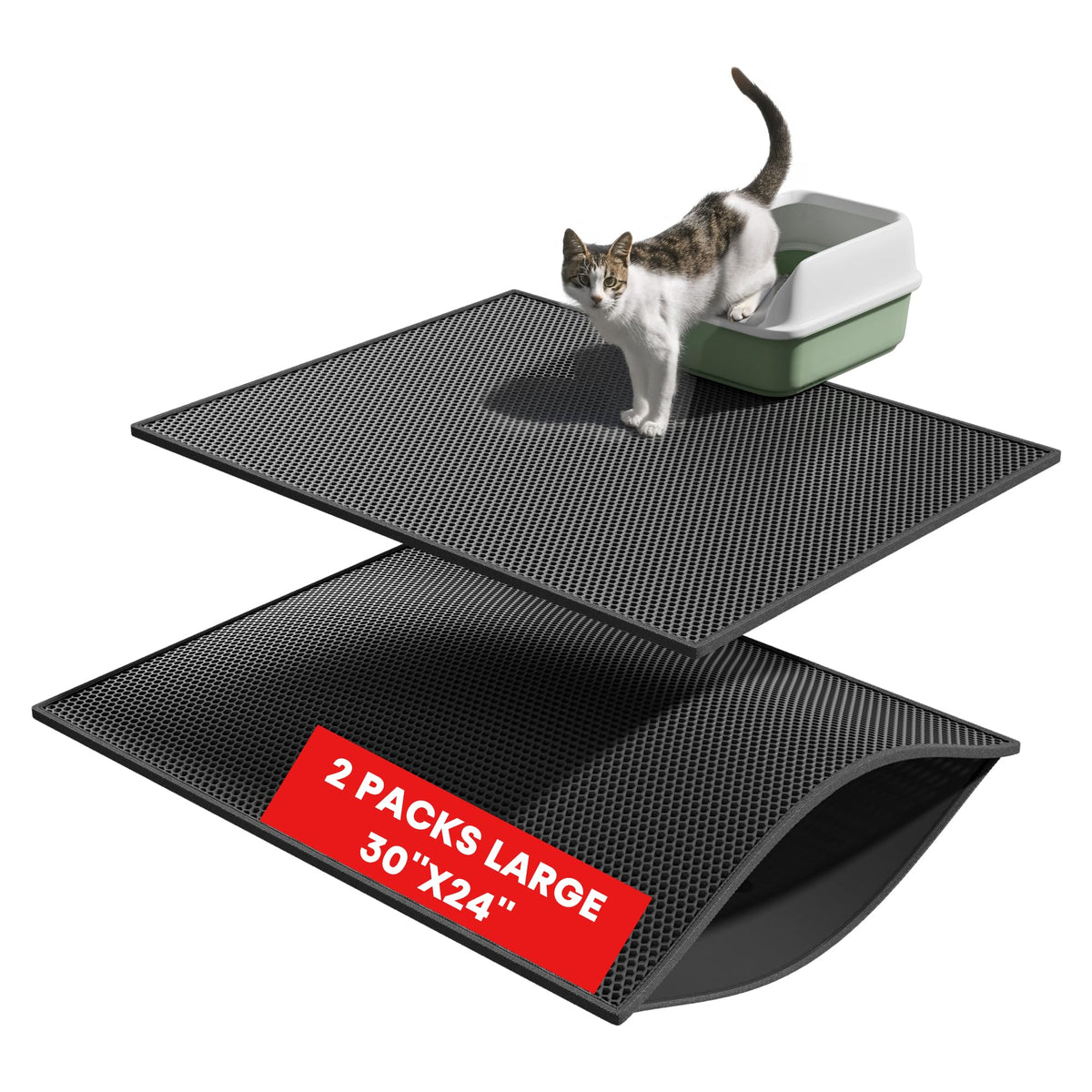 Tapis Pieviev litière double couches alvéolaire retient les grains et facilite le nettoyage.