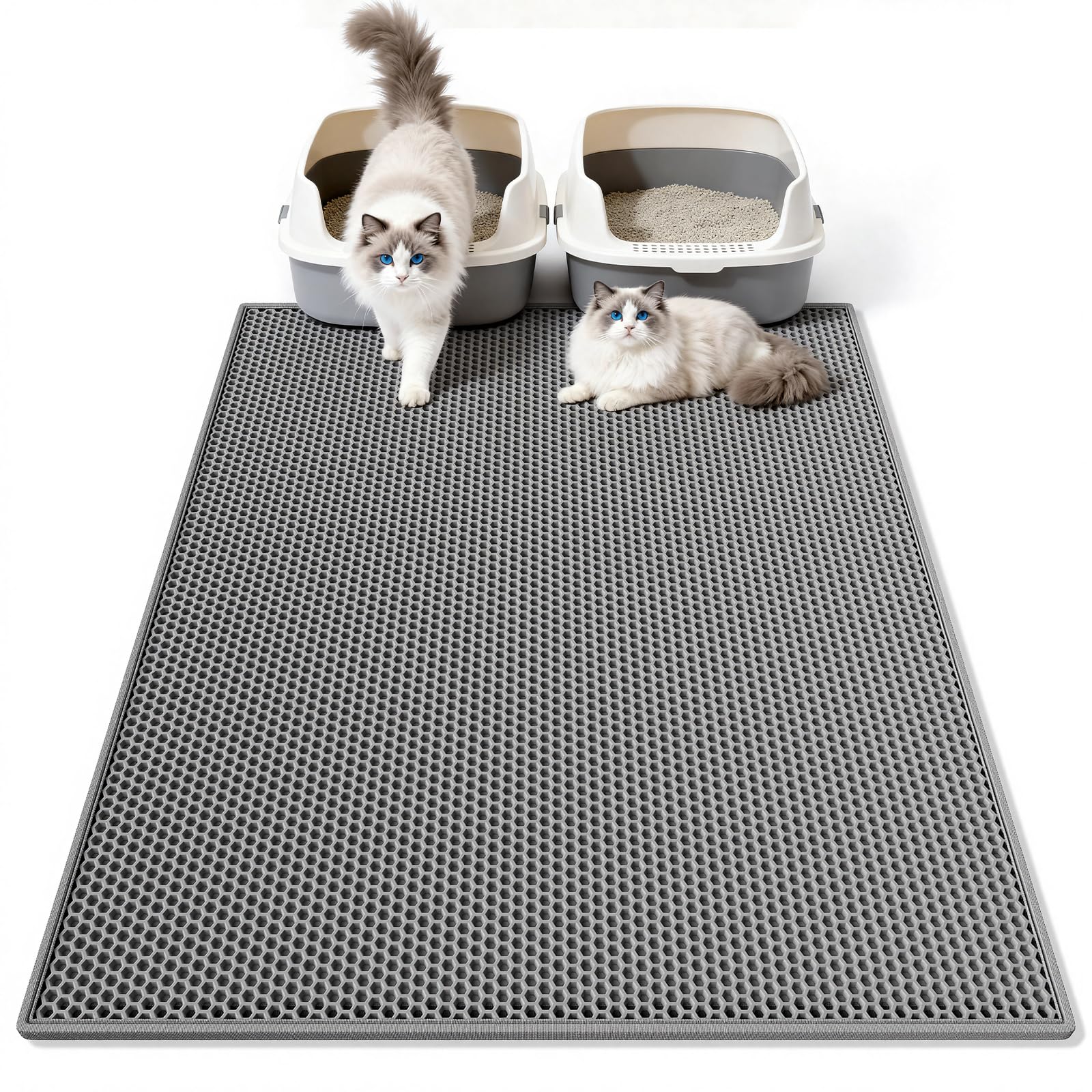 Pieviev tapis double couche gris, capture efficacement les grains de litière.