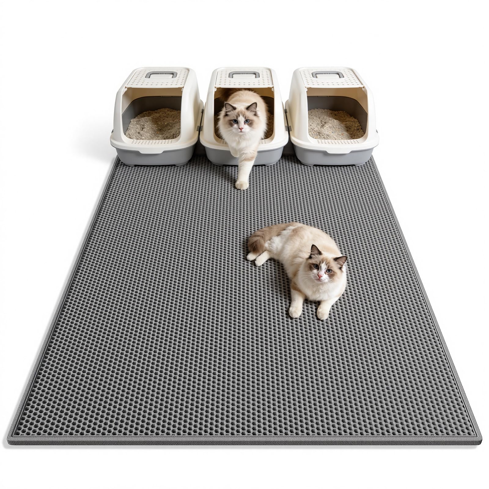 Pieviev tapis-litiere double-couche gris 47x36, capture rapidement les grains et garde le sol propre.