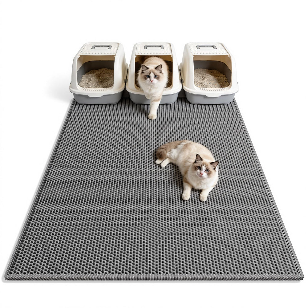 Pieviev tapis-litiere double-couche gris 47x36, capture rapidement les grains et garde le sol propre.