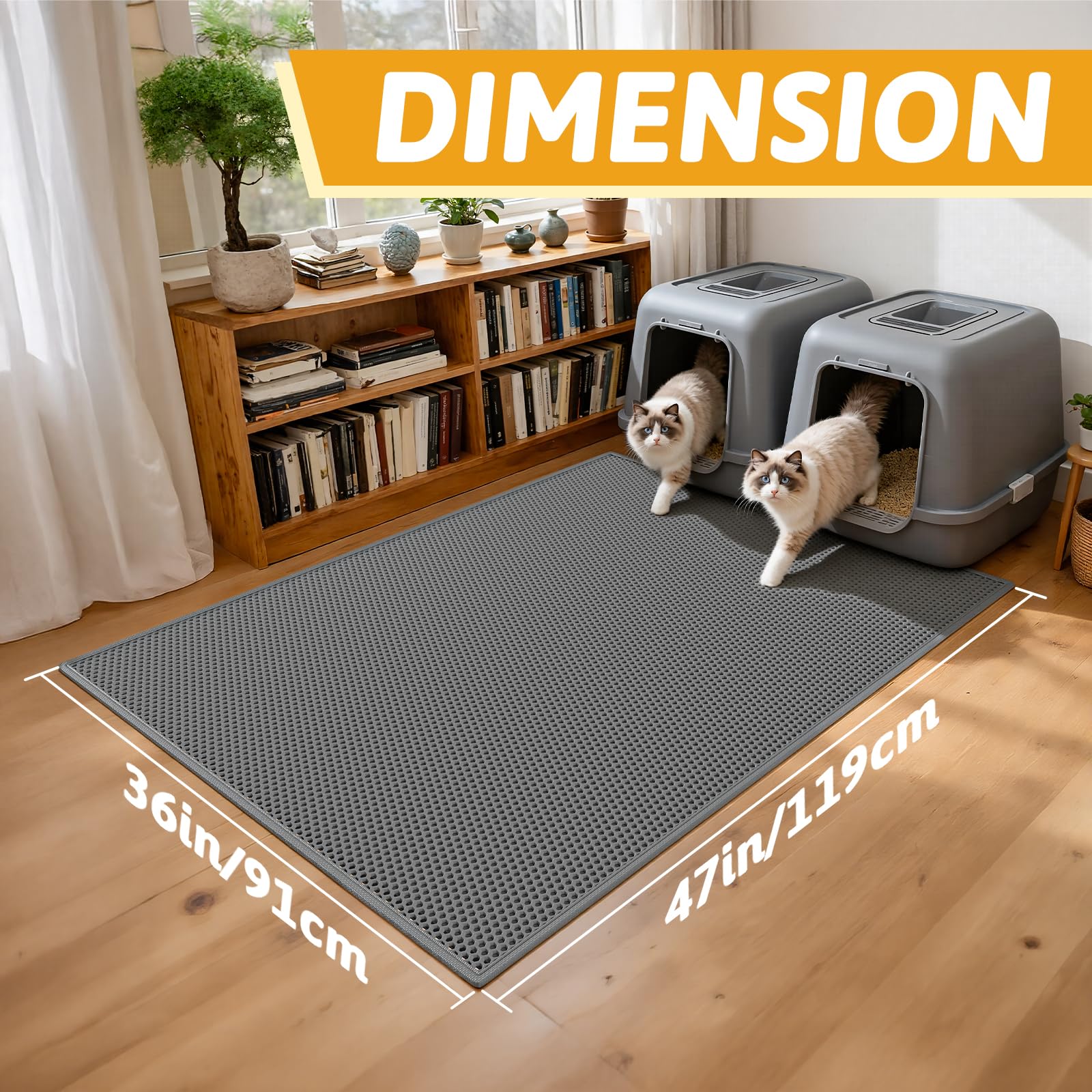 Pieviev tapis-litiere double-couche gris 47x36, surface imperméable évitant les taches sur le sol.