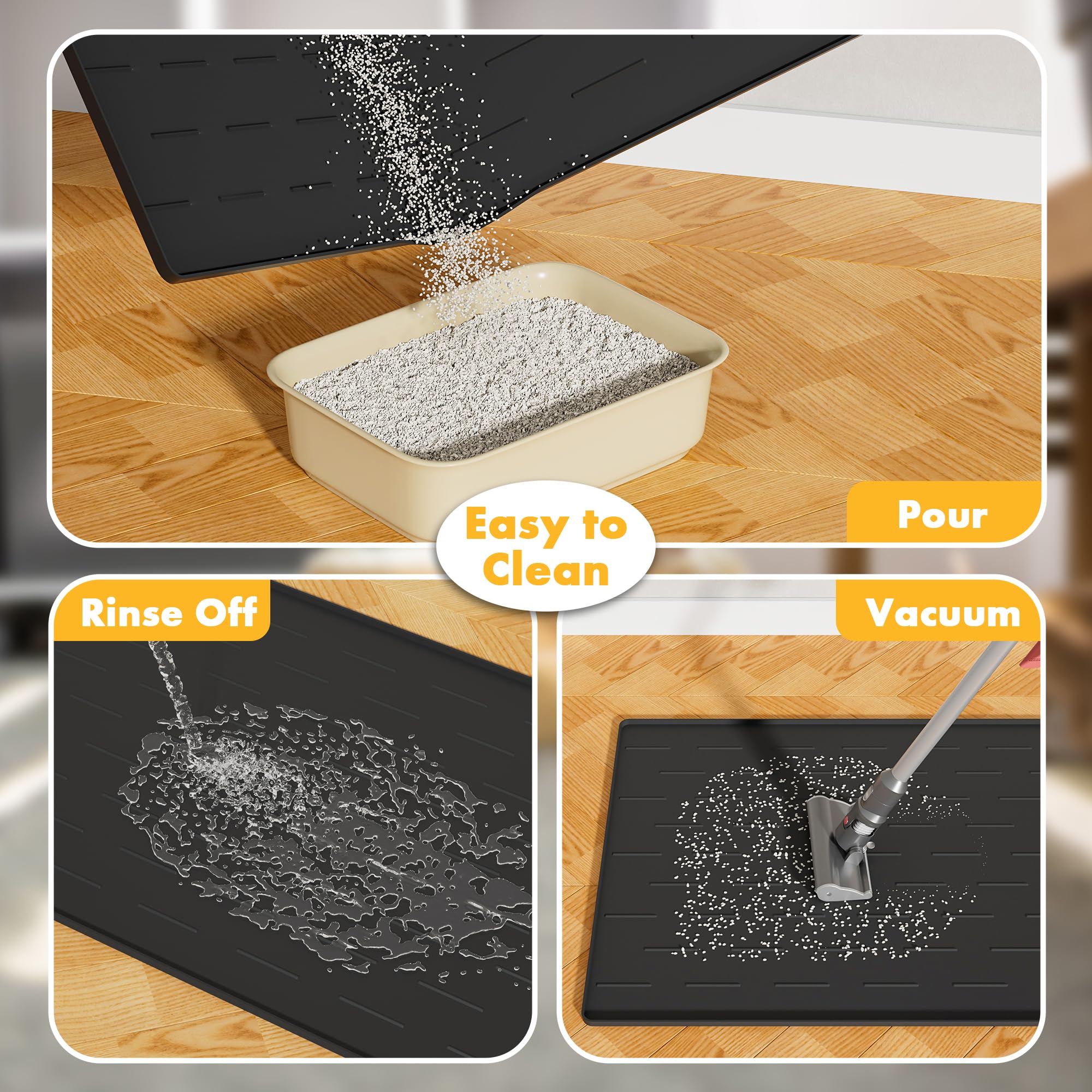Pieviev Tapis litiere nettoyage rapide et simple grâce au silicone.