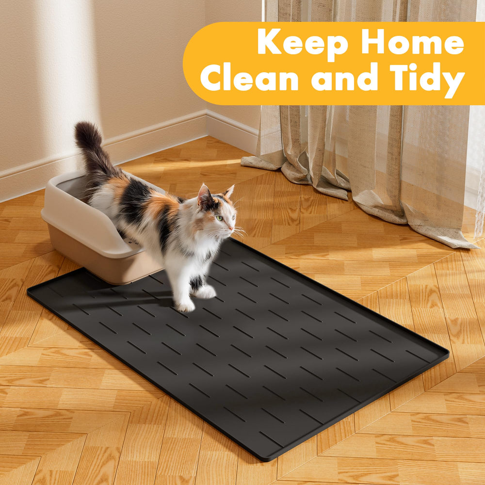 Pieviev Tapis litiere noir design discret s'intègre à votre espace intérieur.
