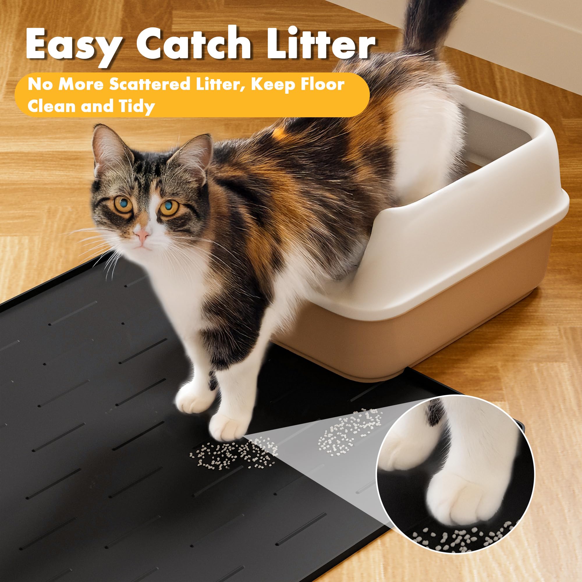 Pieviev Tapis litiere silicone doux pour les pattes des chats et sécurise le fond.