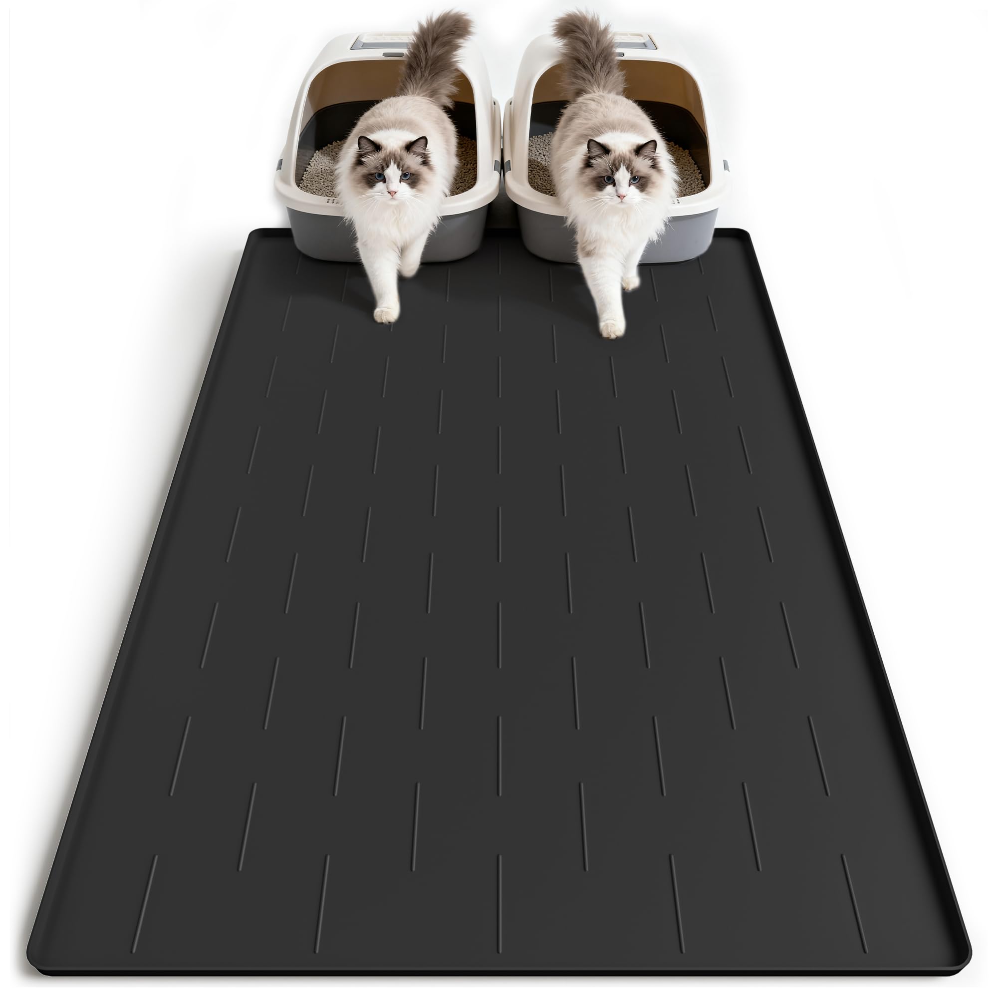 Pieviev Tapis Litière silicone grand format protège le sol et capture les grains.