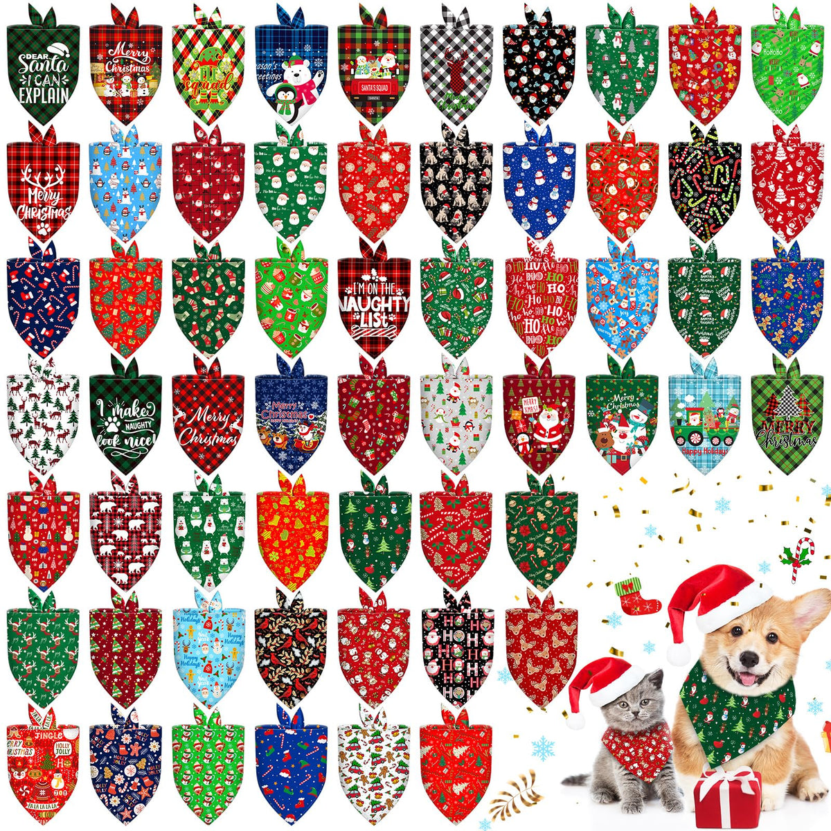Bandanas Piklodo pour chien et chat avec 60 motifs festifs