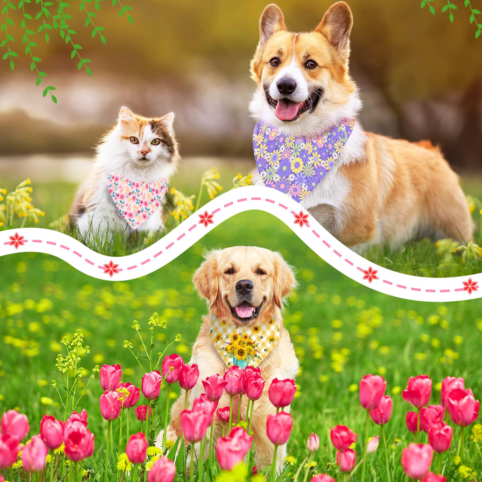 Bandana Piklodo papillons abeilles pour chien et chat, touche naturelle