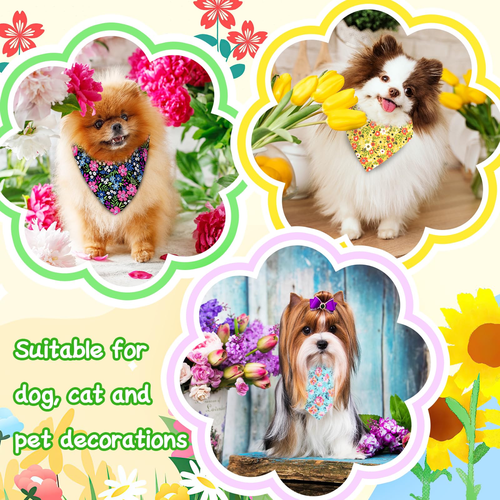 Bandana Piklodo motif tulipes roses pour chien et chat, couleur vive