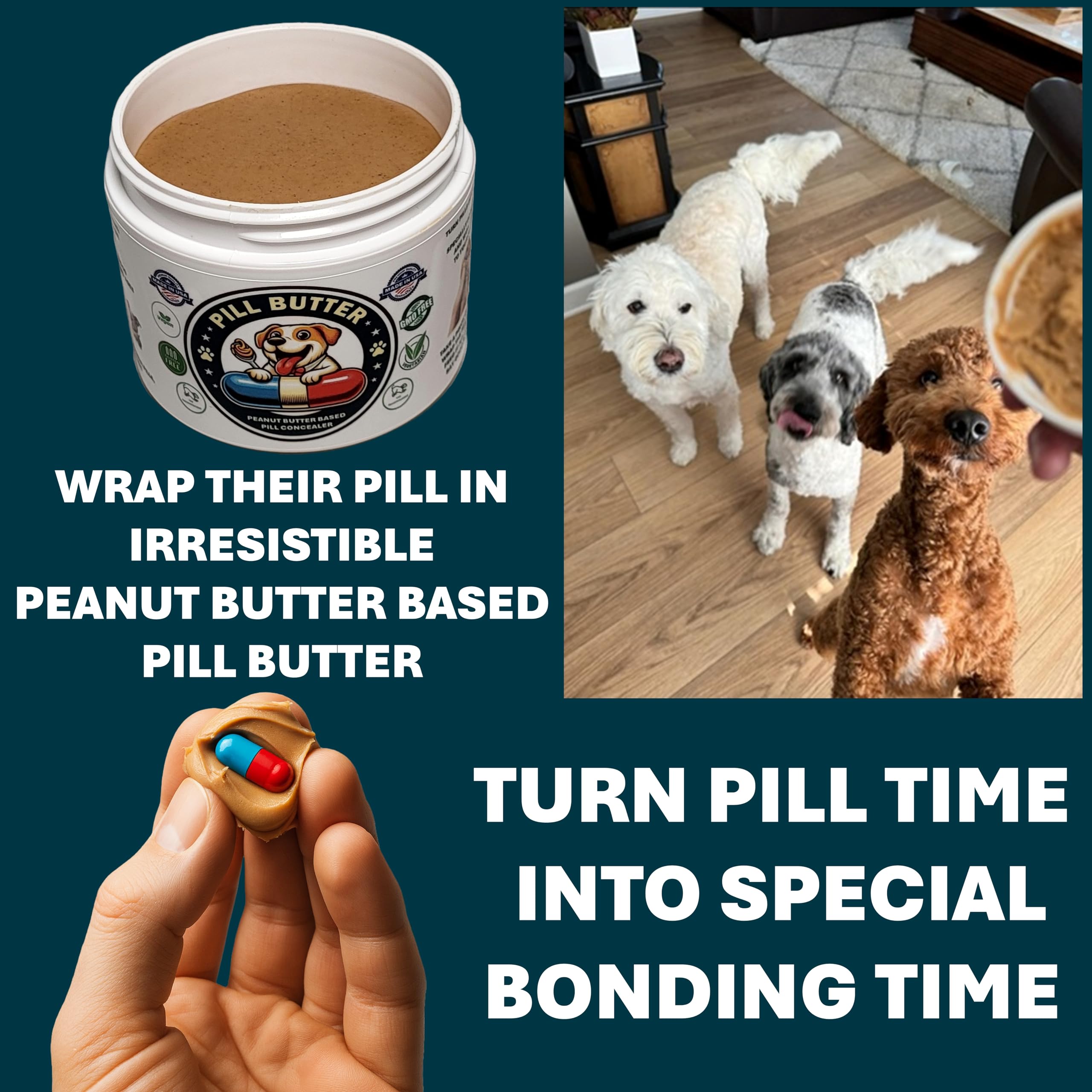 Pill Butter - ingrédients humains, sans OGM ni gluten, option sûre et transparente.